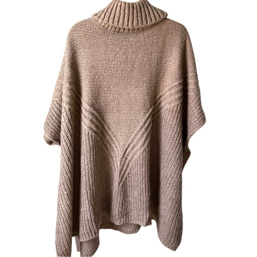 Sonoma Tan Knit Turtleneck Poncho
